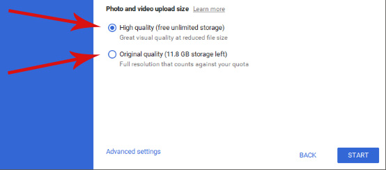 Photo & Video upload size options selection