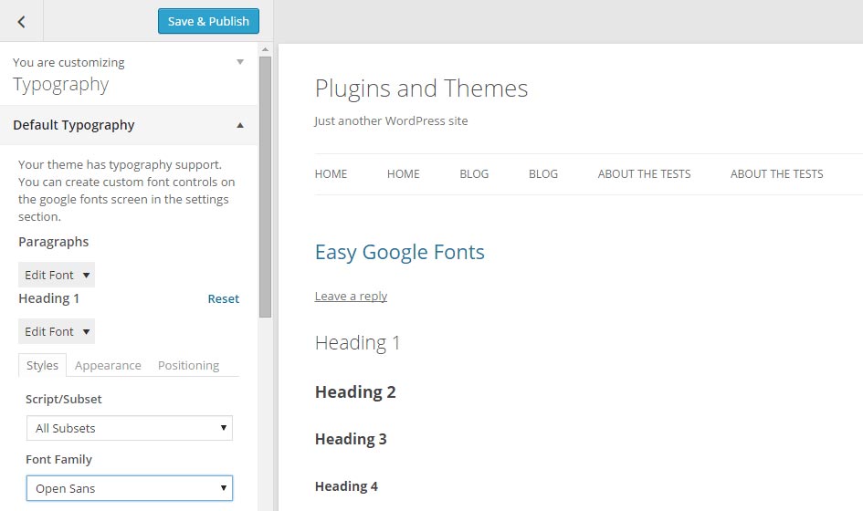 Easy Google Fonts Using the Customize