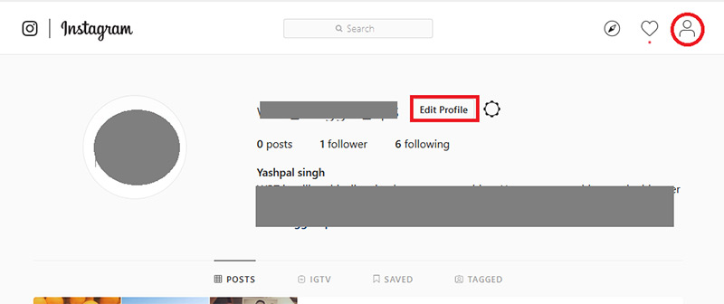 Instagram account delete, click-the icon & edit profile