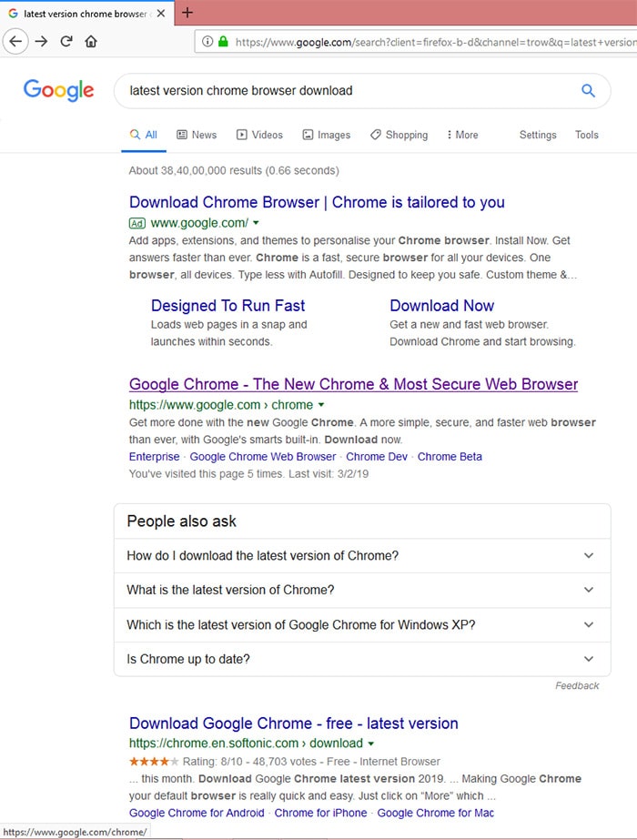 Search latest version chrome browser download
