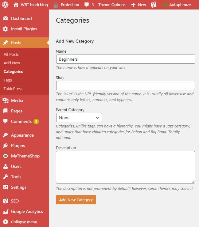 Select Categories In WordPress Dashboard