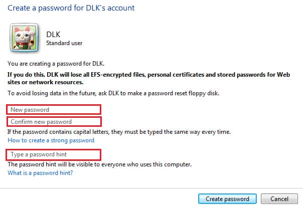 Standard user password enter in Windows 7