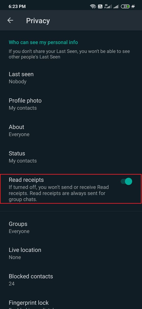 WhatsApp Read Receipts Options