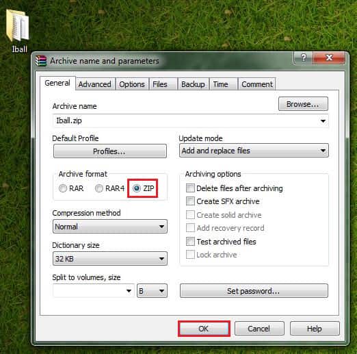 archive parameter tab in Winrar