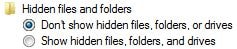Hidden files and folders options