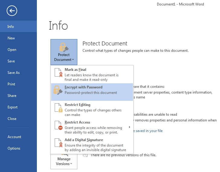 Encrypt with password in ms words