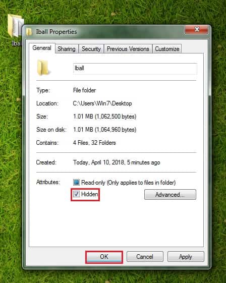 Folder hidden options windows 7 me