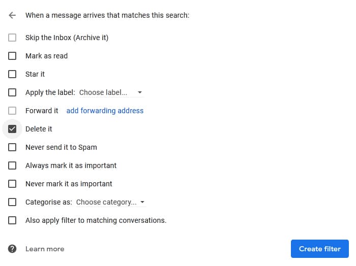 Gmail filter option click on Delete it