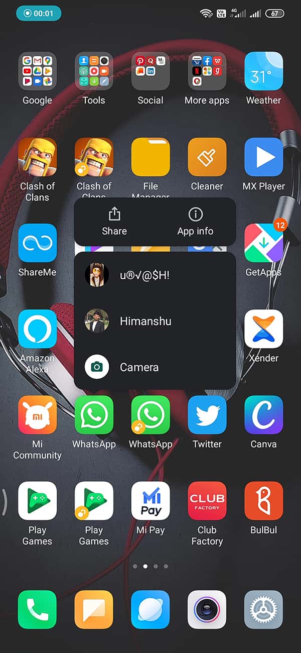 Home screen app and share (Whatsapp)
