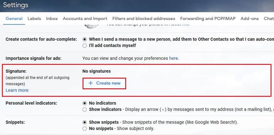 Create New option in Gmail 