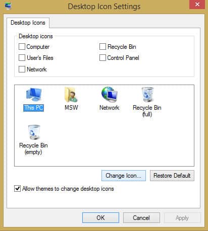 Desktop Icon Settings in Windows 8.1