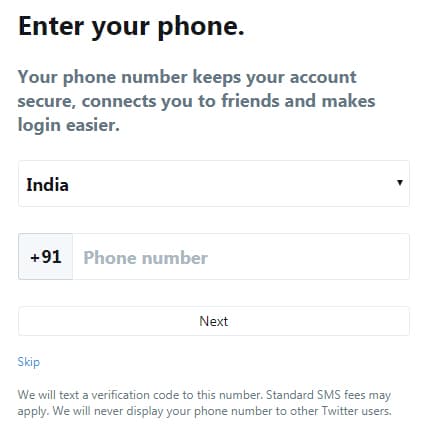 Enter your number in twitter