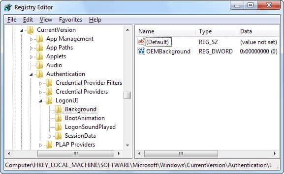 Registry Editor in Windows 7