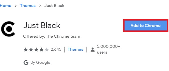 Just black theme button in Chrome store