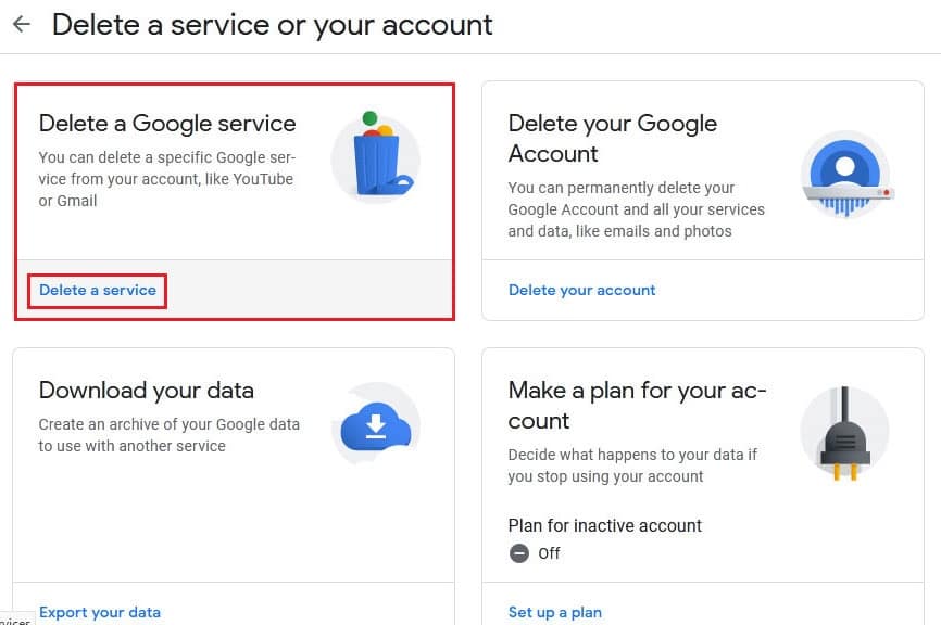 Delete a google service option par click kare