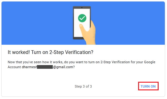 2 step verification turn on