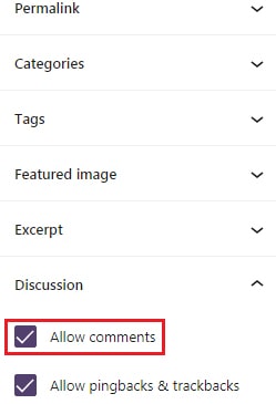 Allow comments in WordPress