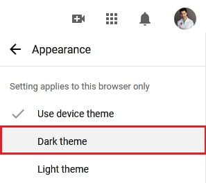 Appearance Option in YouTube