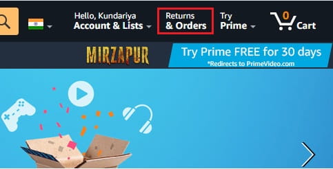 Returns & Orders Option in Amazon