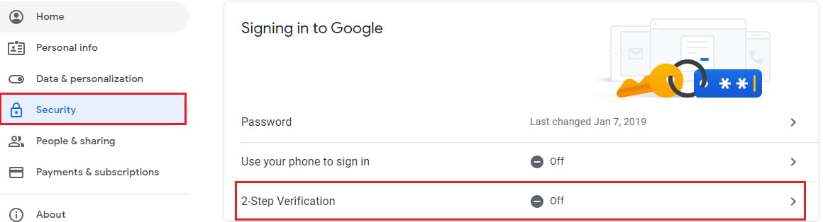 click to gmail 2 step verification option 