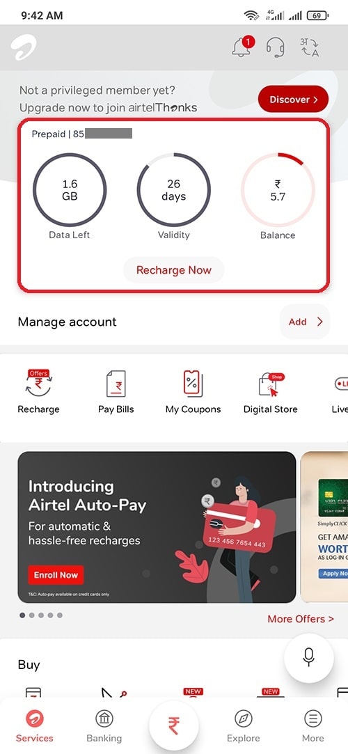 Airtel Internet Balance Check in my airtel app
