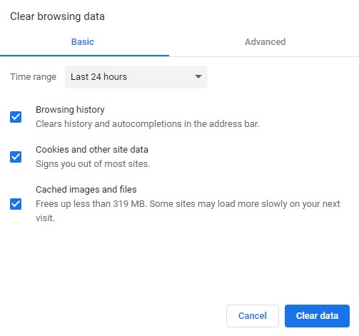 Clear google browsing data 
