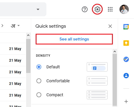 Click to gmail gear icon and See all settings