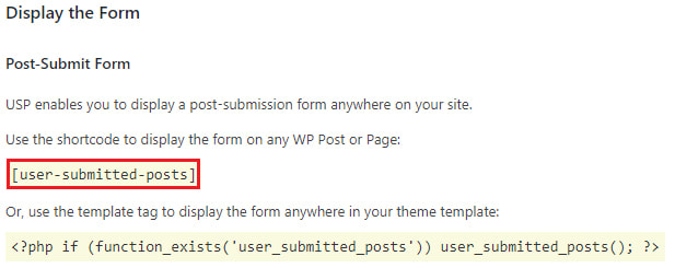 Display the Form in User Submitted Posts Plugin