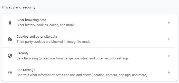 Clear browsing data in chrome browser