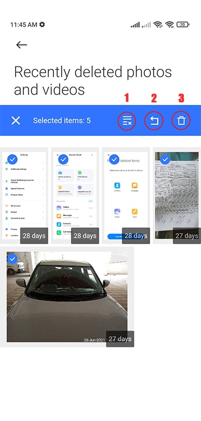 Deleted items in Mi Cloud