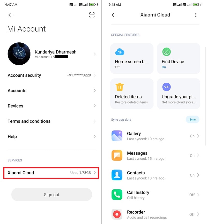 Mi Cloud tap and Sync app data