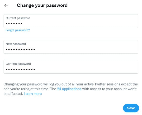 Enter New Twitter Password