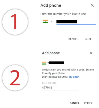 Google Account Personal Info in Phone Number Add